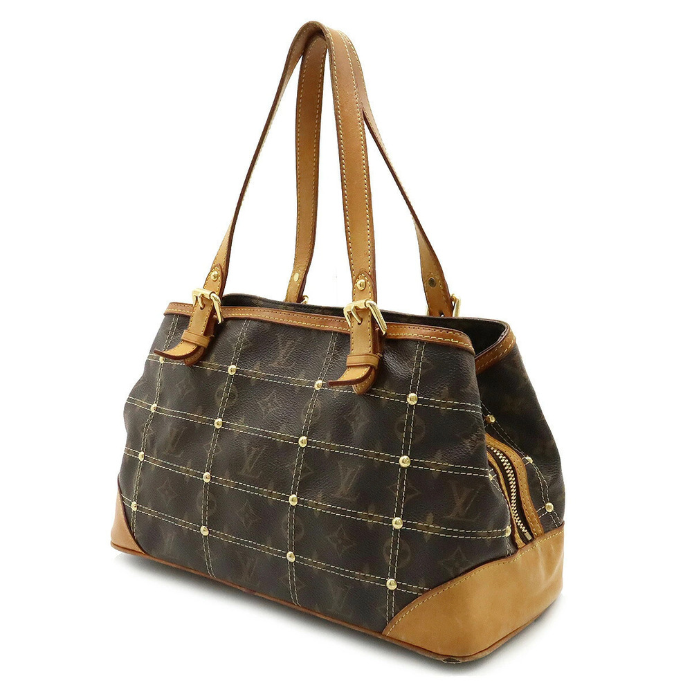 Louis Vuitton Monogram Rivet Shoulder Bag Stitch Tote Brown
